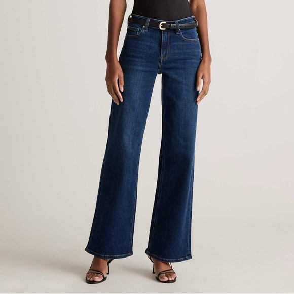 Quince Denim - Quince Bella Stretch Relaxed Straight Jeans Stormy Blue Size 24 Sustainable